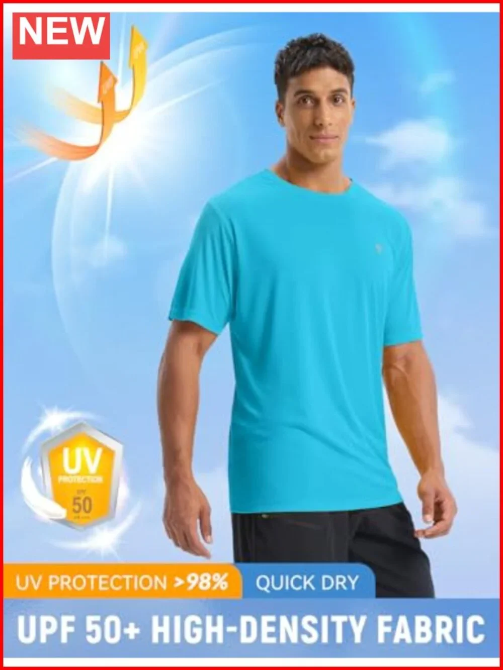 UPF 50+ Men's Rash Guard Shirt Quick Dry Short Sleeve Athletic T-Shirt